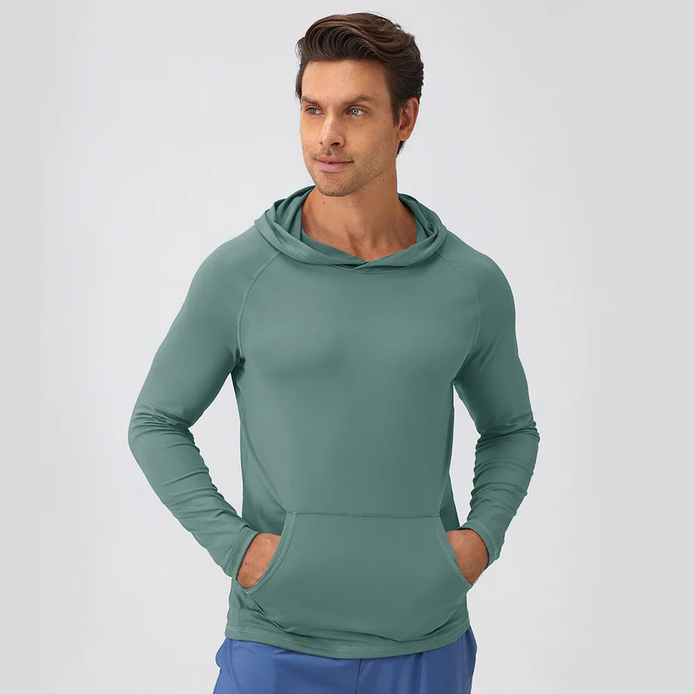Men's Fitness Hoodie Long Sleeve Sport T-Shirt – Quick-Dry Slim Fit Gym & Running Top