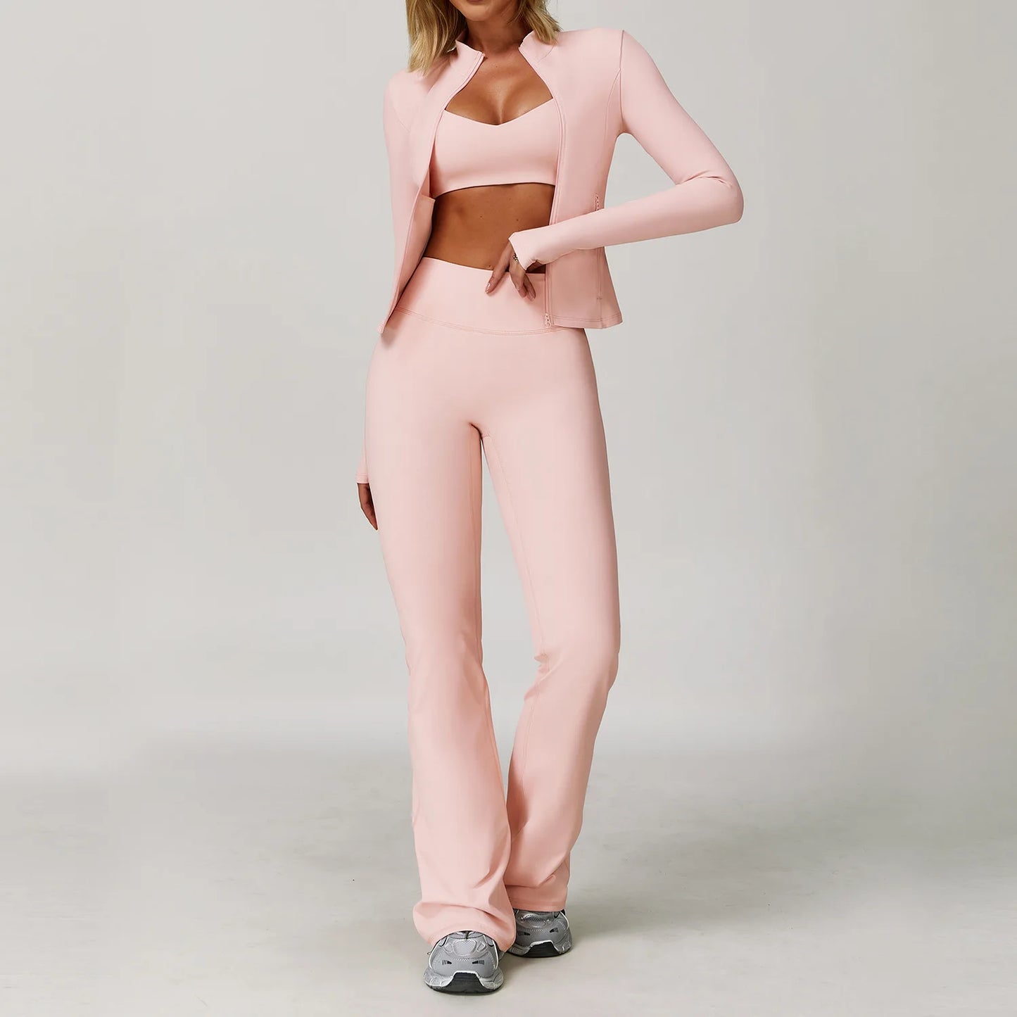 Women's Yoga Sports Set 2/3PCS Gym Workout Tracksuit Long Sleeve Sports Bra Athletic Wear Running Fitness Clothing