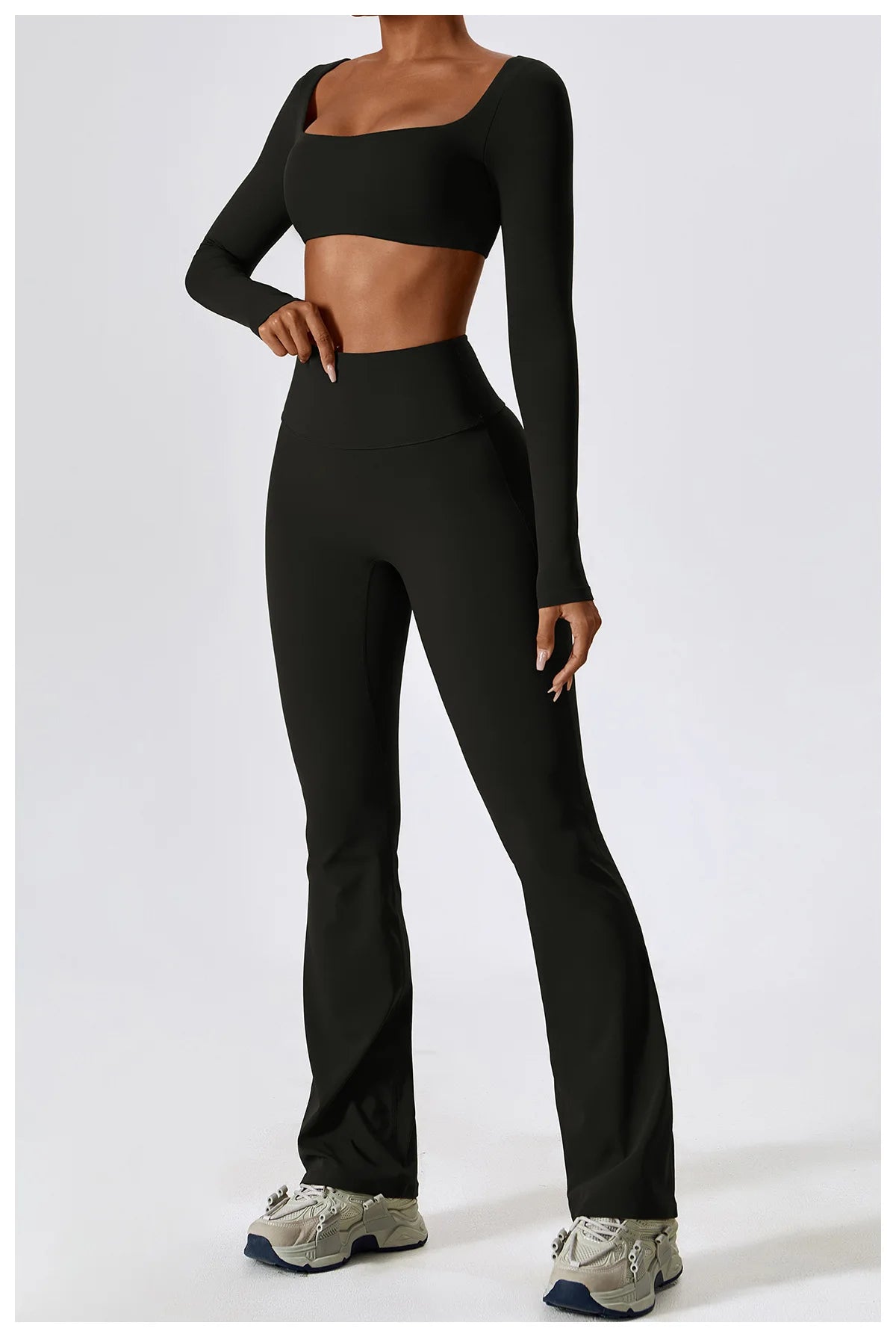 2PCS Women's Seamless Yoga Set Long Sleeve Athletic Legging & Crop Top Sportswear Workout Fitness Gym Sports Suit Winter Workout Clothes