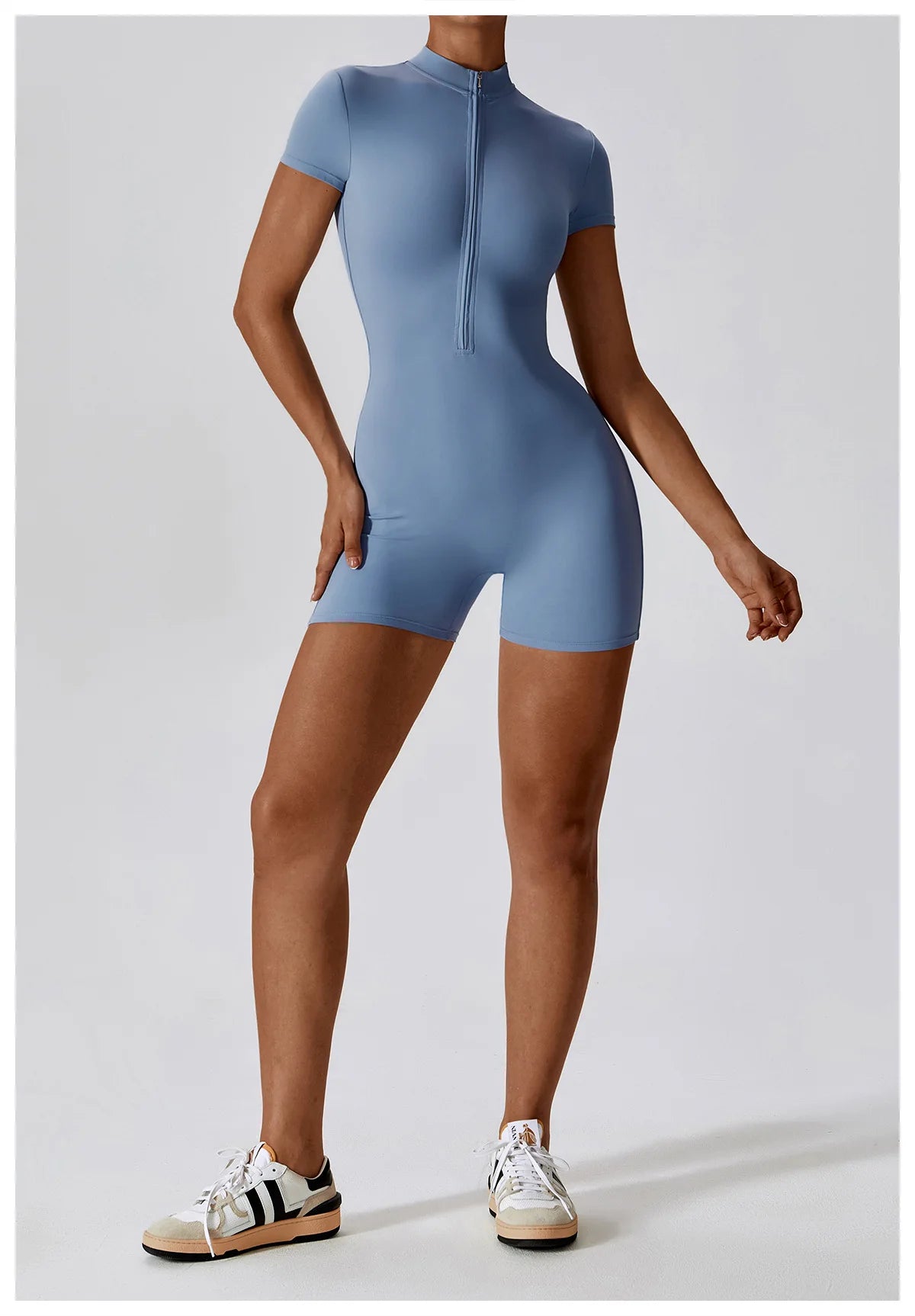 Summer Zipper Yoga Jumpsuit – Women’s Short Sleeve Push-Up Fitness Bodysuit