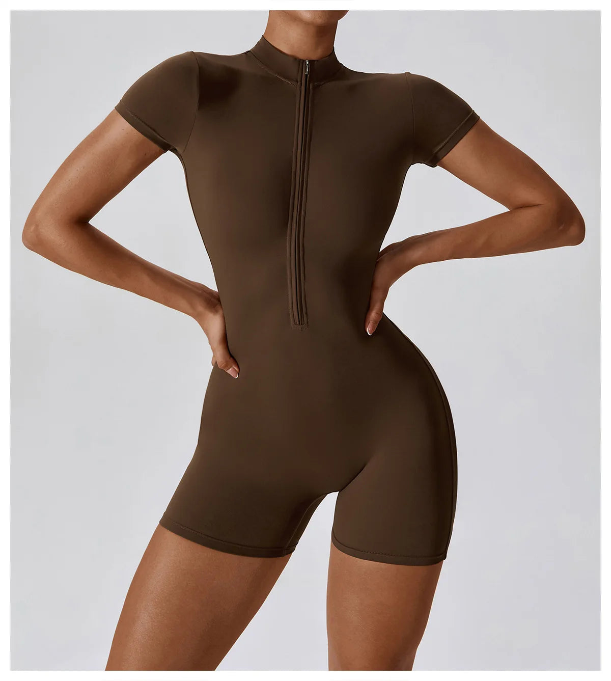 Summer Zipper Yoga Jumpsuit – Women’s Short Sleeve Push-Up Fitness Bodysuit