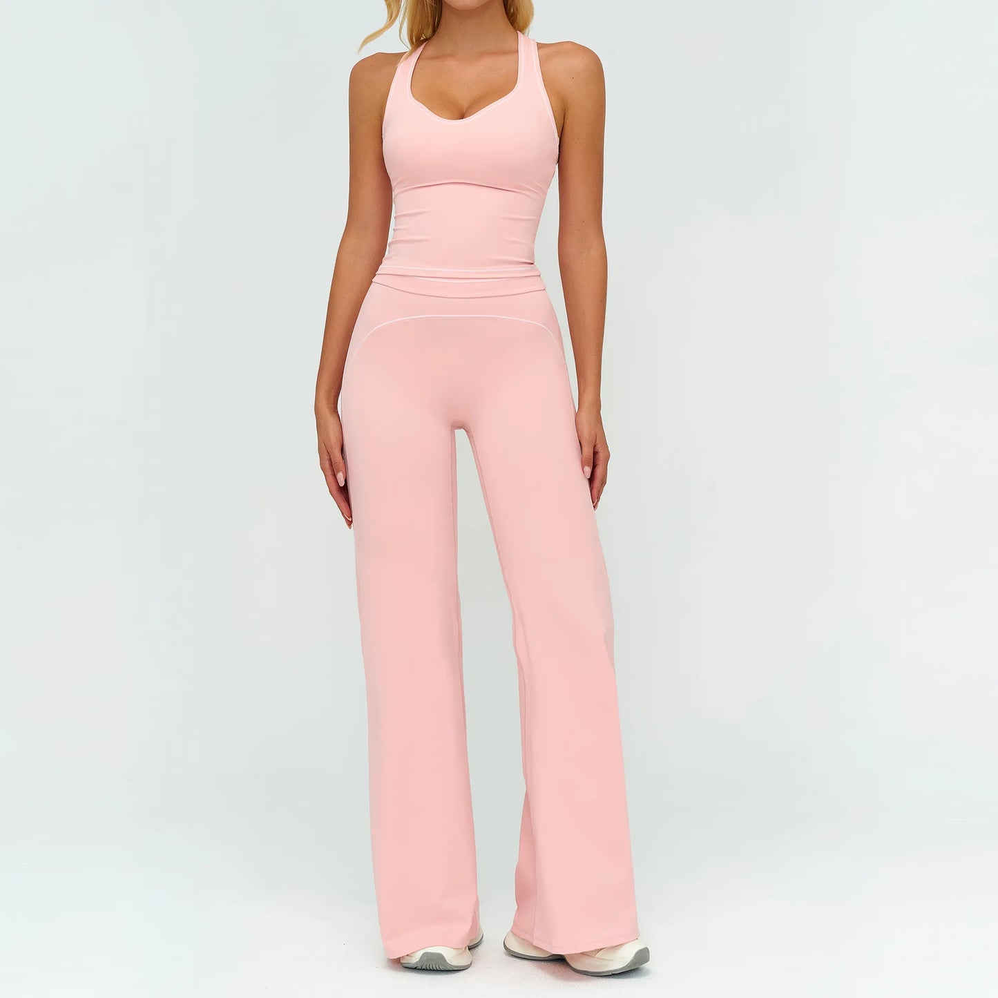 Women 2-Piece Vest Workout Set – Breathable Sleeveless Fitness Top & Straight-Leg Sports Pants