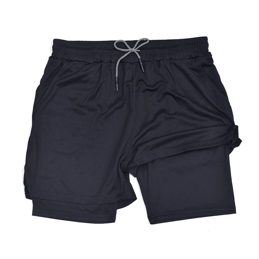 Men’s 2-in-1 Double Layer Fitness Shorts – Quick Dry Gym & Running Short