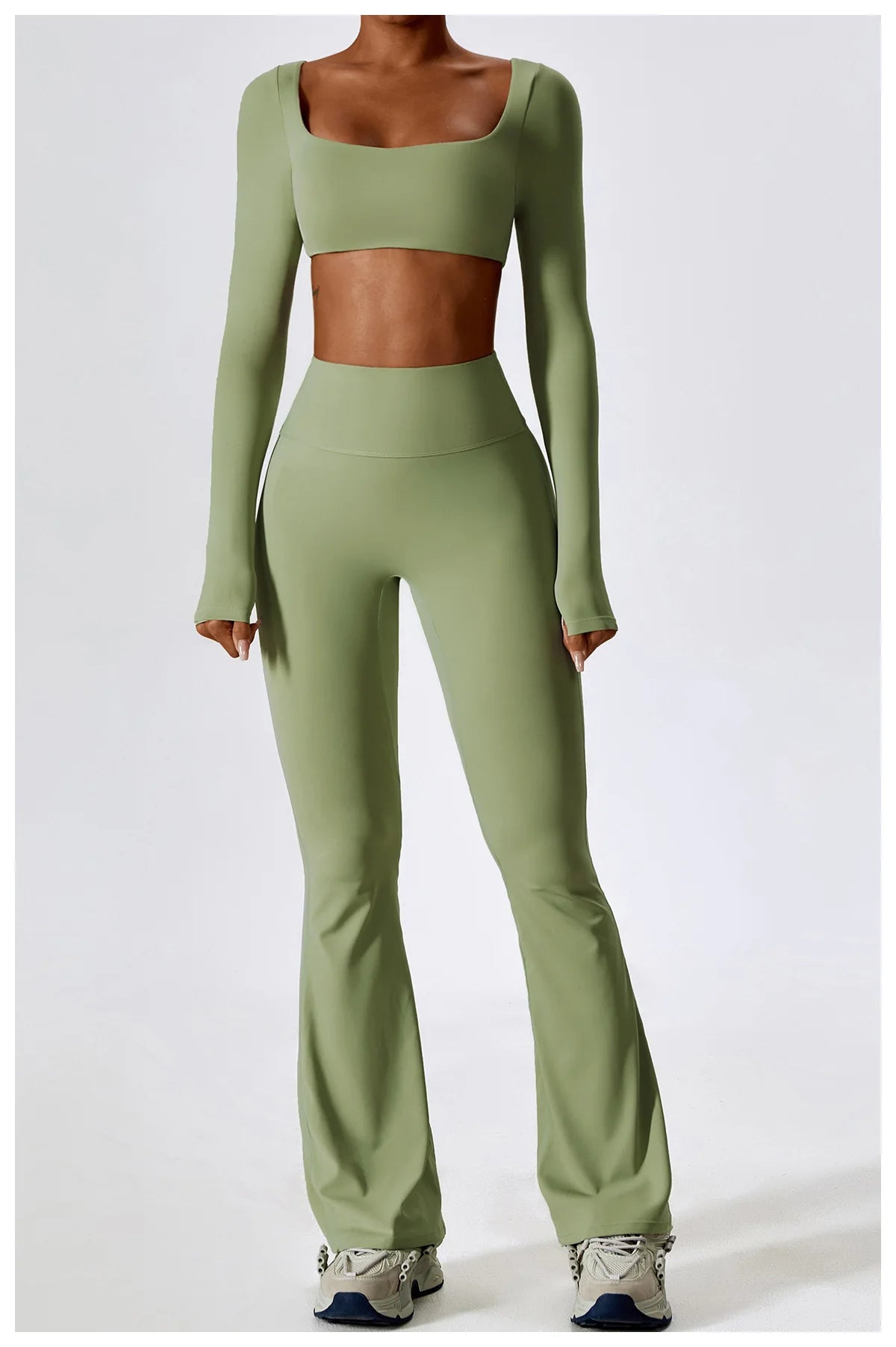 2PCS Women's Seamless Yoga Set Long Sleeve Athletic Legging & Crop Top Sportswear Workout Fitness Gym Sports Suit Winter Workout Clothes