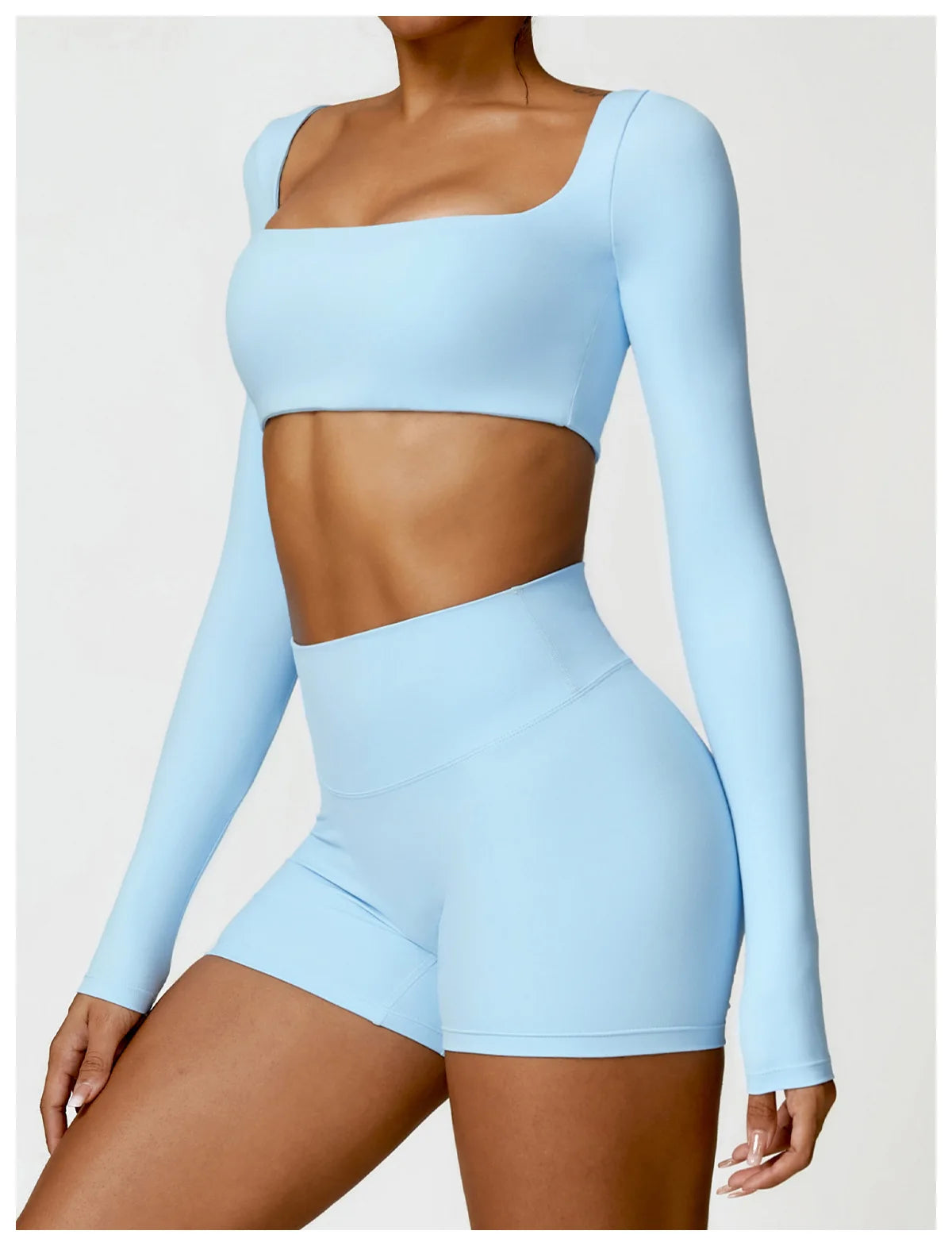 Women's Quick-Dry Square Neck Sports Crop Top – Long Sleeve Gym & Yoga Activewear