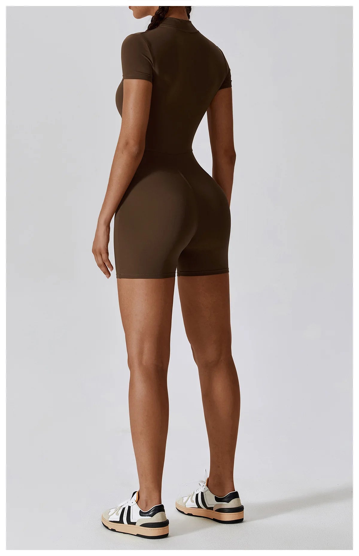 Summer Zipper Yoga Jumpsuit – Women’s Short Sleeve Push-Up Fitness Bodysuit