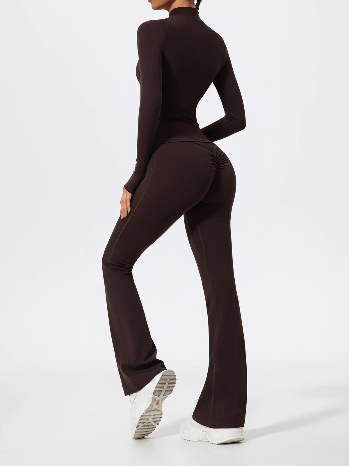 Women's 2-Piece Half-Zip Yoga Set – Long Sleeve Sports Top & Flared Workout Pants