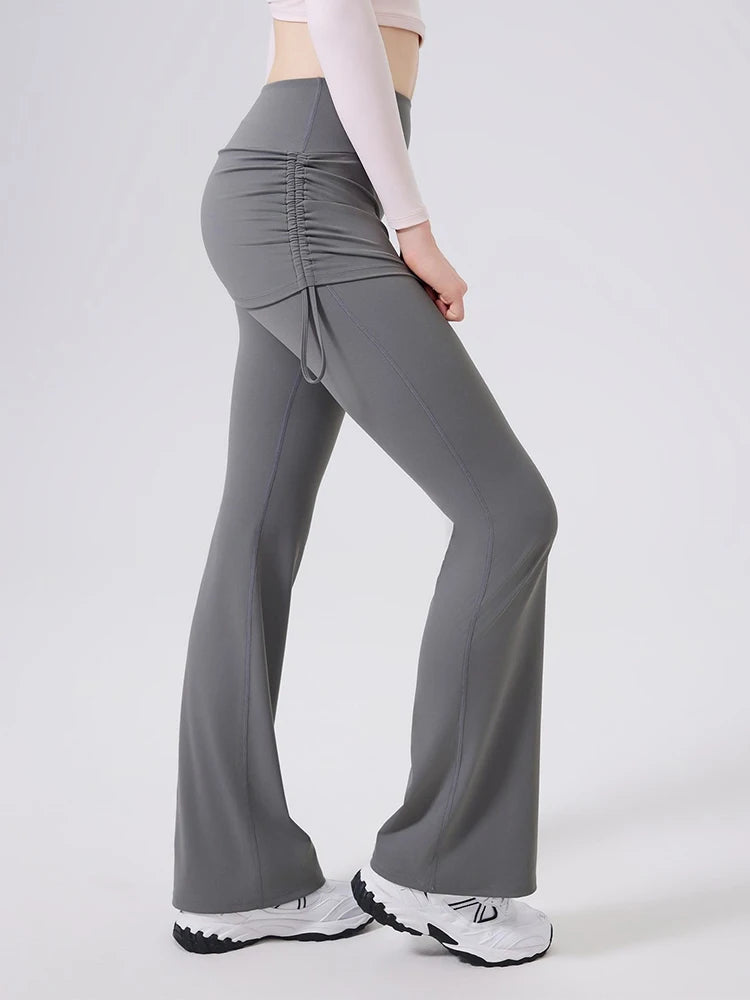 Women’s High-Waist Flared Yoga Pants with Hip Cover Skirt