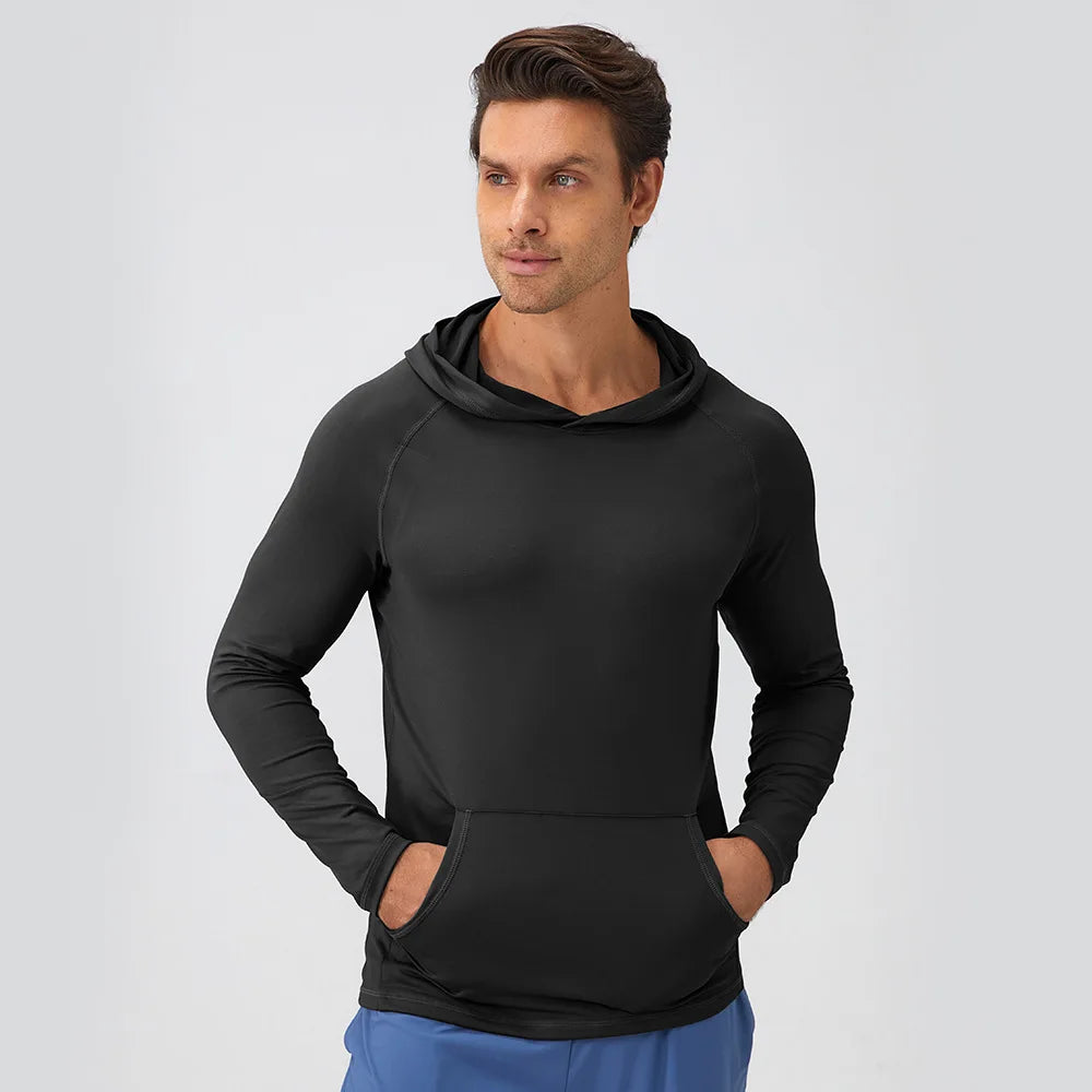Men's Fitness Hoodie Long Sleeve Sport T-Shirt – Quick-Dry Slim Fit Gym & Running Top