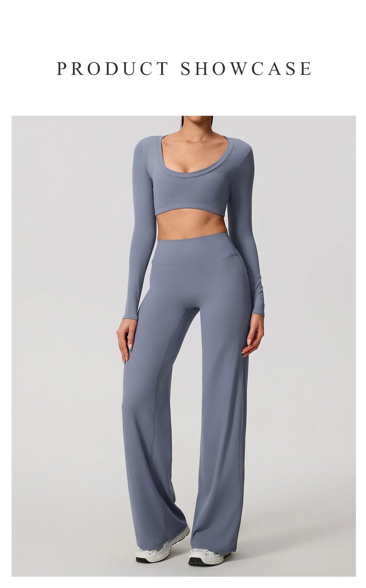 Women's 2-Piece Sports Set – Long Sleeve Backless Fitness Top & Wide Leg Yoga Pants