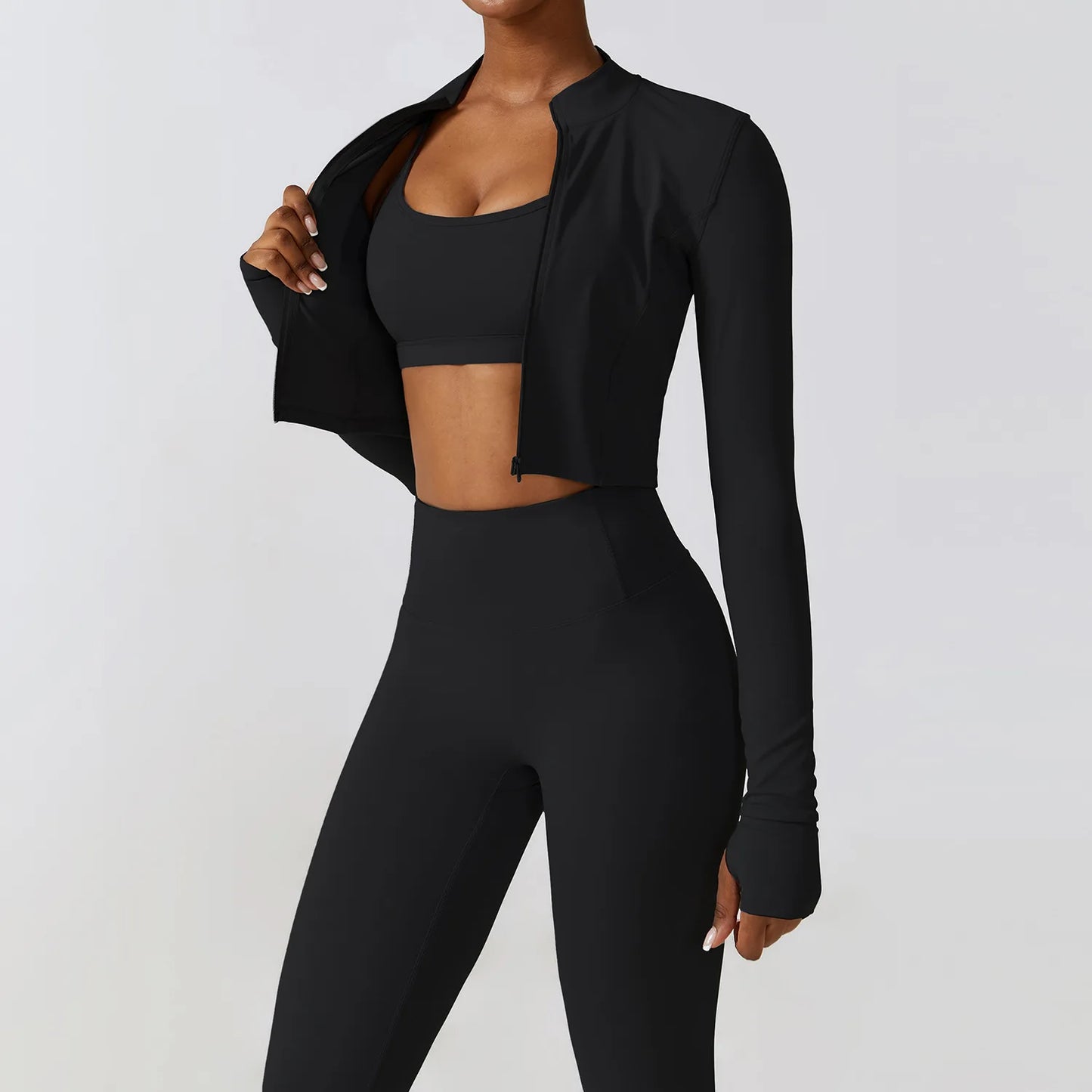 Women's Sportswear Yoga Set Seamless Fitness Bra Crop Top Long Sleeve Workout Clothes Athletic Wear Gym Legging for Running Fitness