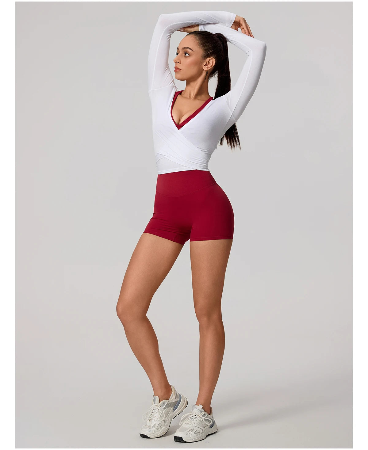 Women's Long Sleeve Yoga Wrap Top – Breathable Quick-Dry Sportswear for Pilates & Dance