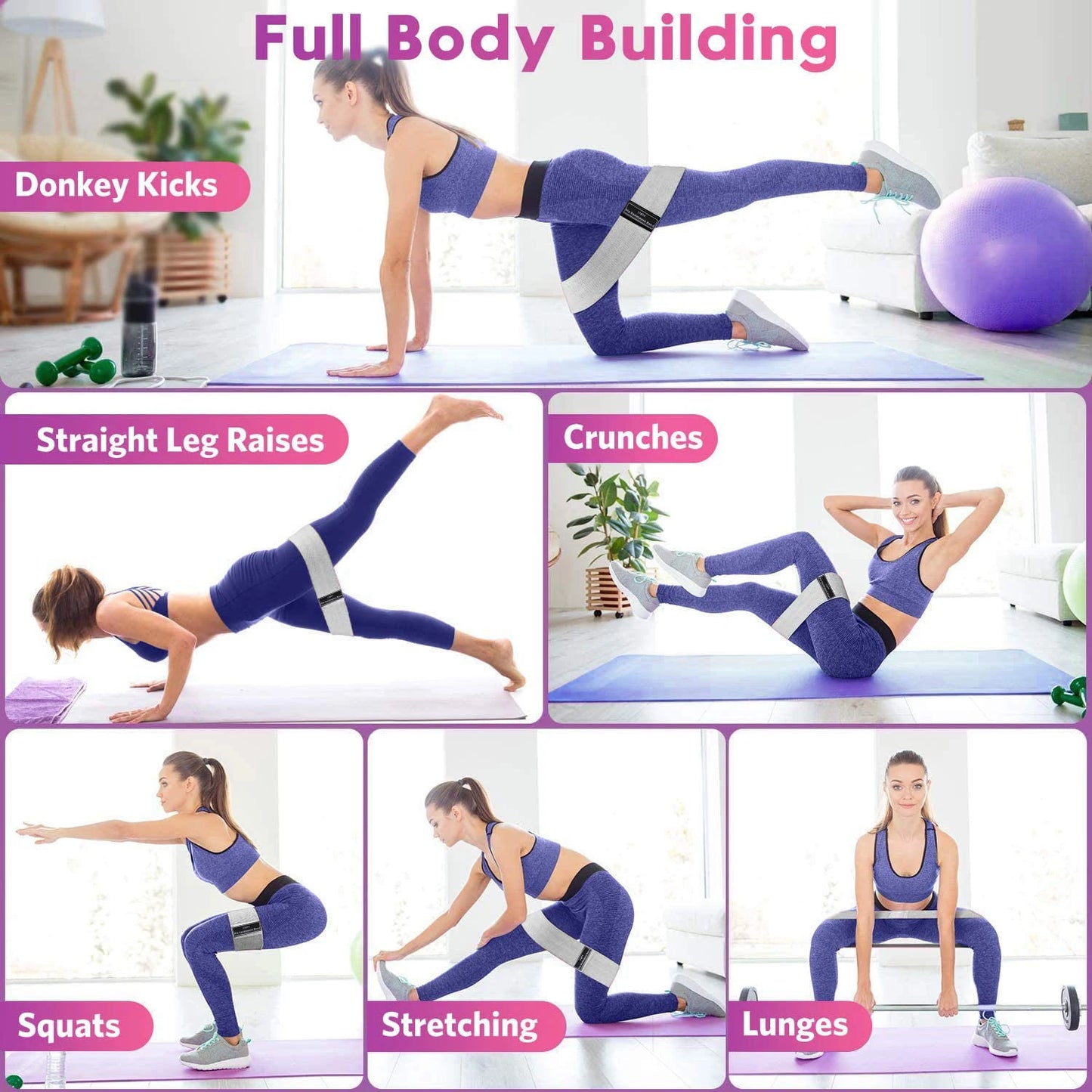 Elastic Glute Thigh Resistance Bands Fabric Booty Squat Circle Stretch Yoga Gym Equipment Hip Fitness Strips Loops Unisex