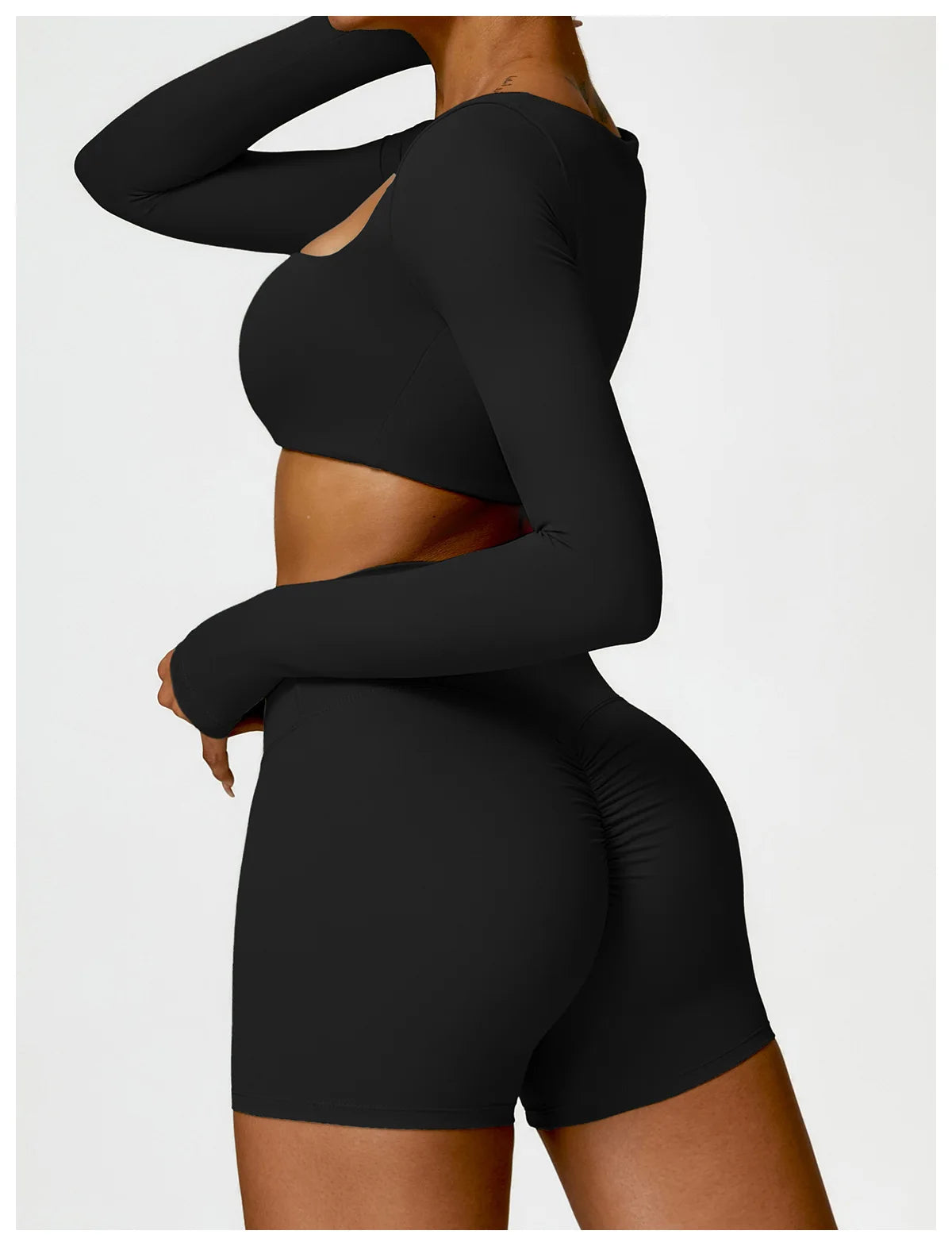 Women's Quick-Dry Square Neck Sports Crop Top – Long Sleeve Gym & Yoga Activewear