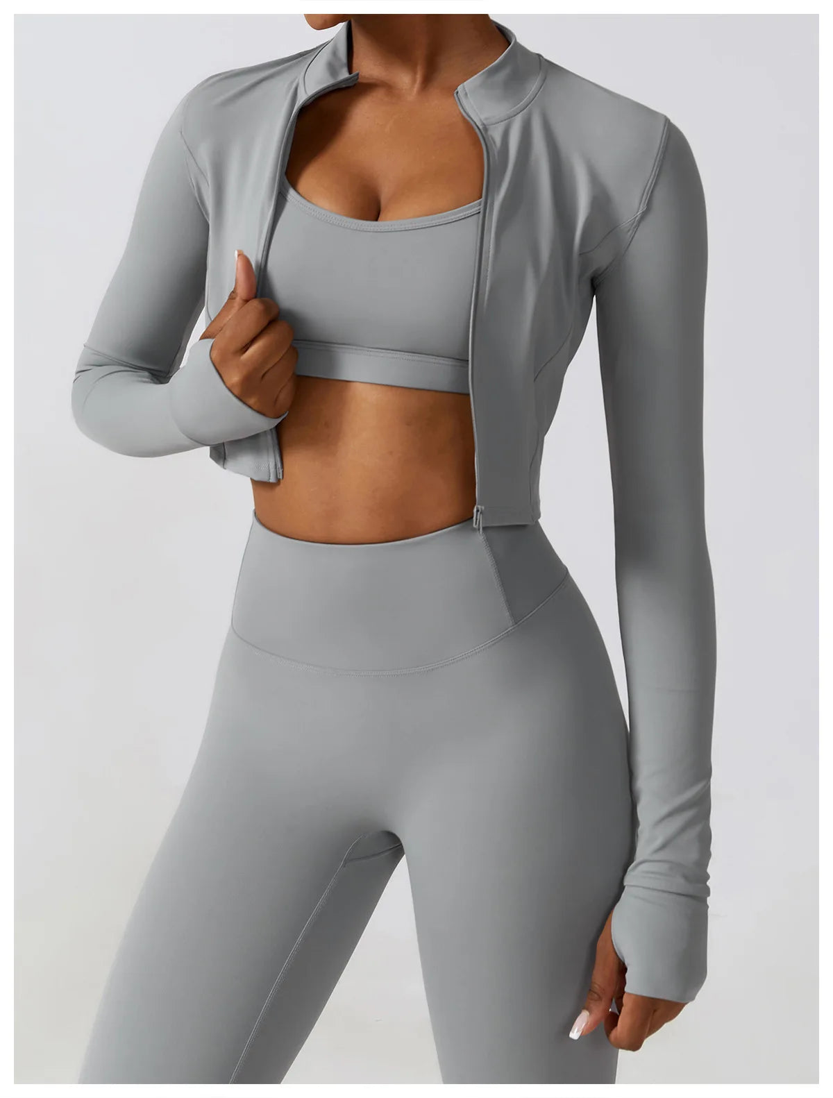 Women's Sportswear Yoga Set Seamless Fitness Bra Crop Top Long Sleeve Workout Clothes Athletic Wear Gym Legging for Running Fitness