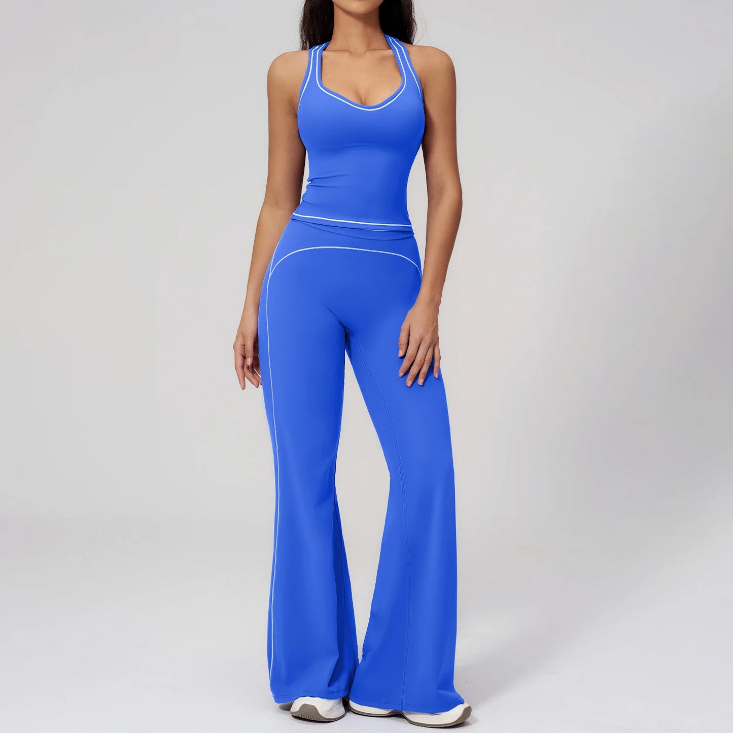 Women 2-Piece Vest Workout Set – Breathable Sleeveless Fitness Top & Straight-Leg Sports Pants