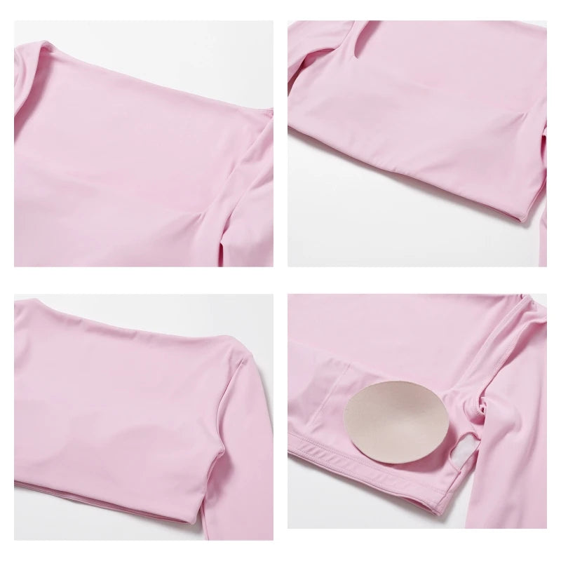 Women's Quick-Dry Square Neck Sports Crop Top – Long Sleeve Gym & Yoga Activewear