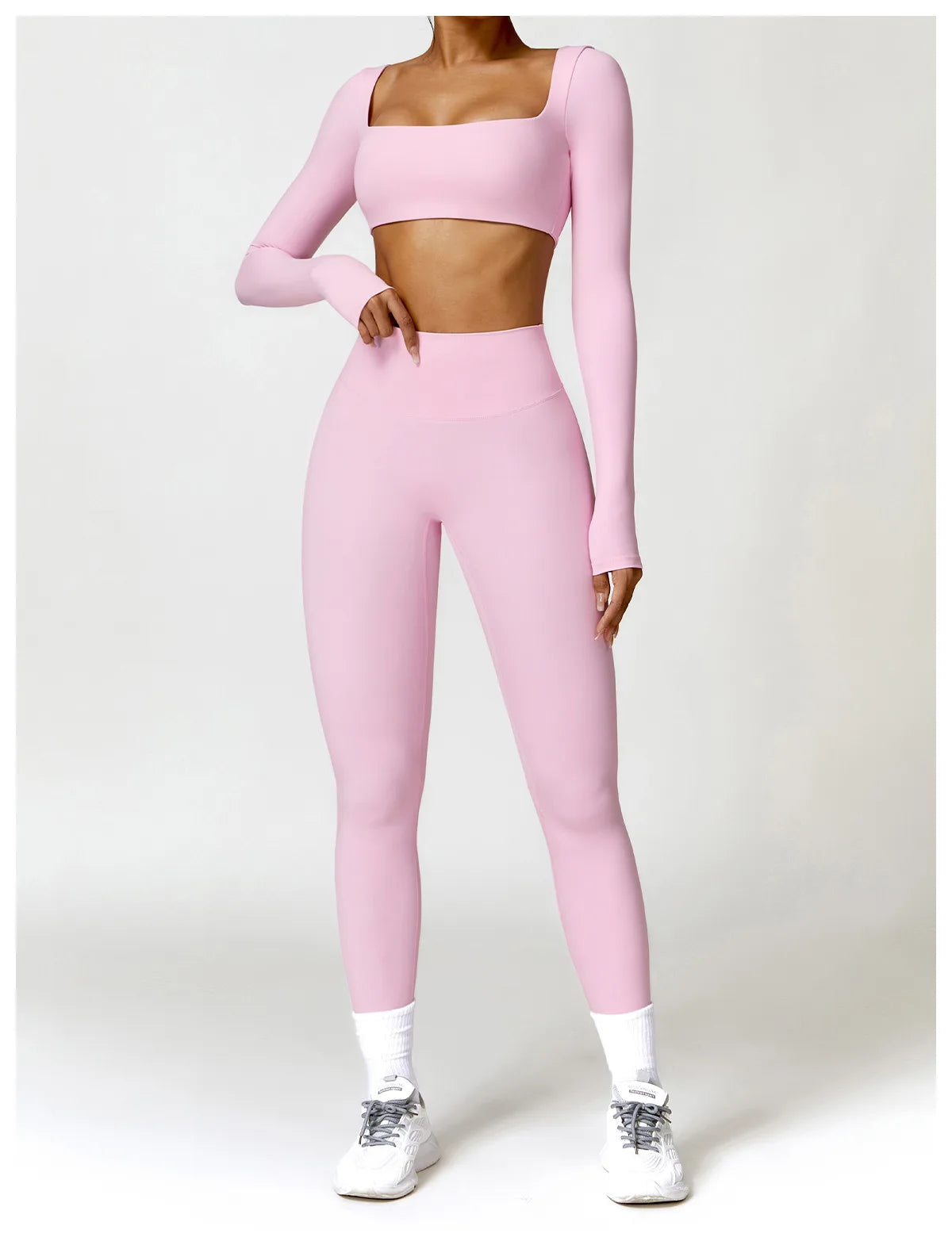 Women's Quick-Dry Square Neck Sports Crop Top – Long Sleeve Gym & Yoga Activewear