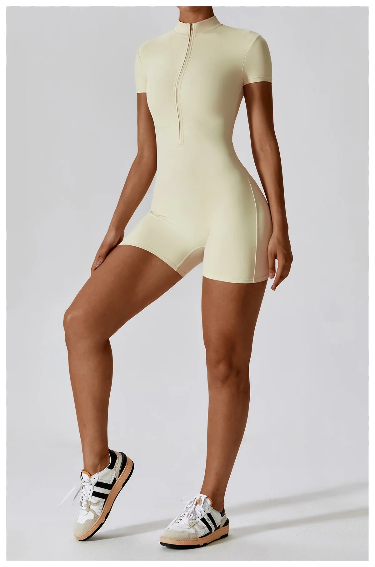 Summer Zipper Yoga Jumpsuit – Women’s Short Sleeve Push-Up Fitness Bodysuit