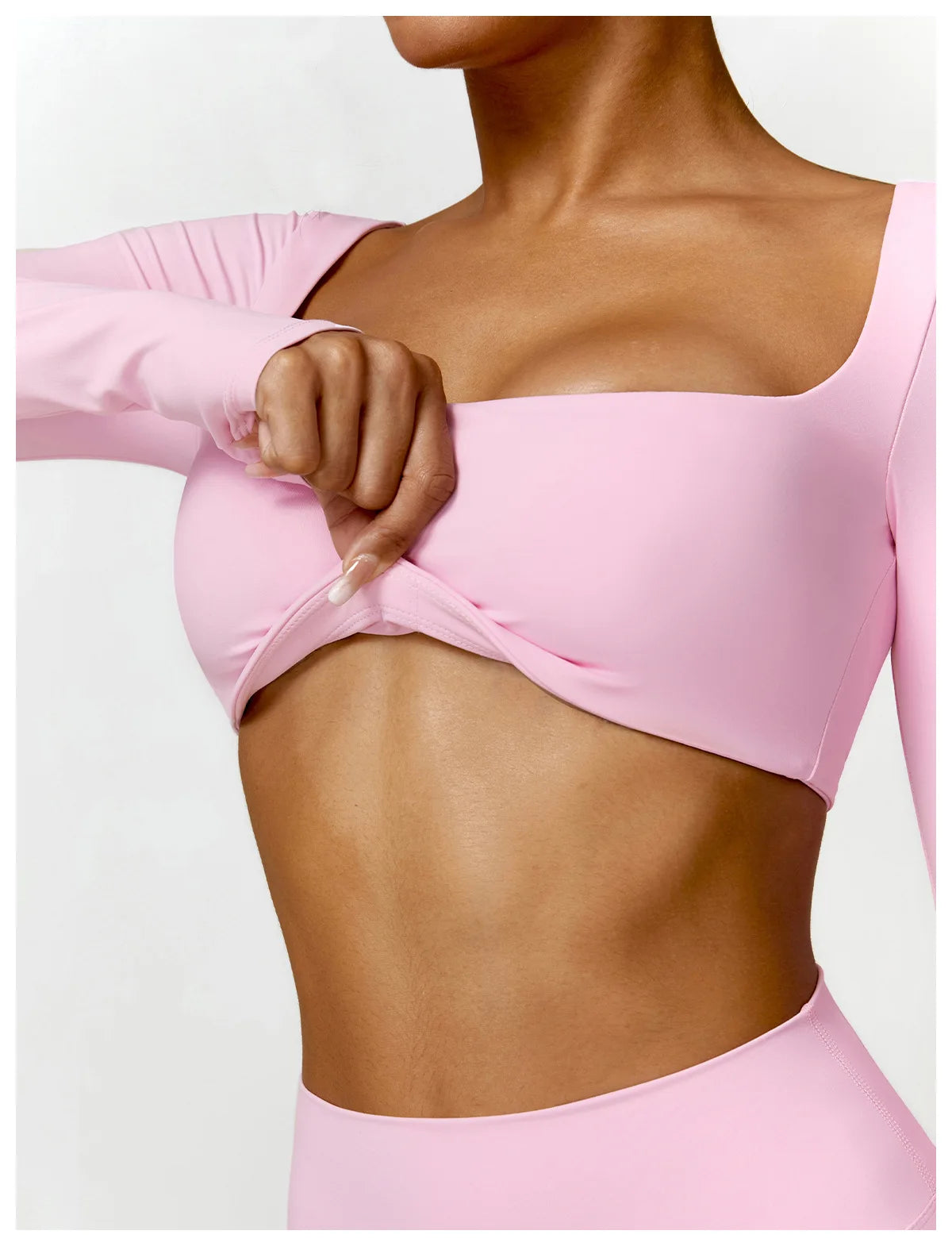 Women's Quick-Dry Square Neck Sports Crop Top – Long Sleeve Gym & Yoga Activewear