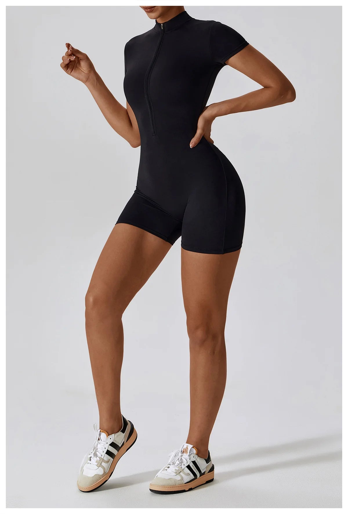 Summer Zipper Yoga Jumpsuit – Women’s Short Sleeve Push-Up Fitness Bodysuit