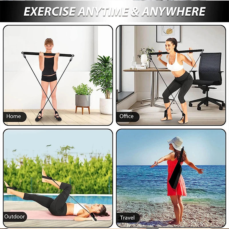 Multifunctional Pilates Bar Kit – Fitness Bar with Resistance Bands for Full Body Home Workouts