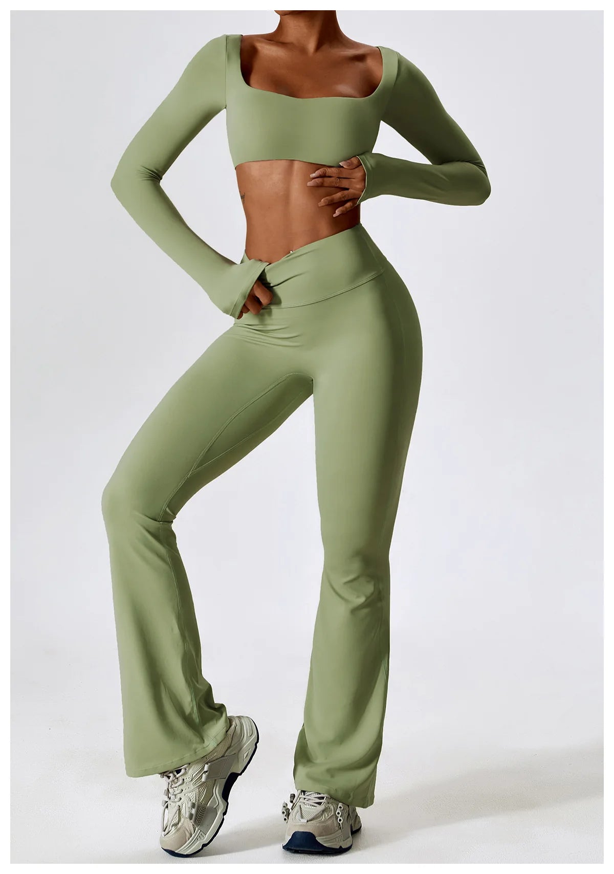 2PCS Women's Seamless Yoga Set Long Sleeve Athletic Legging & Crop Top Sportswear Workout Fitness Gym Sports Suit Winter Workout Clothes