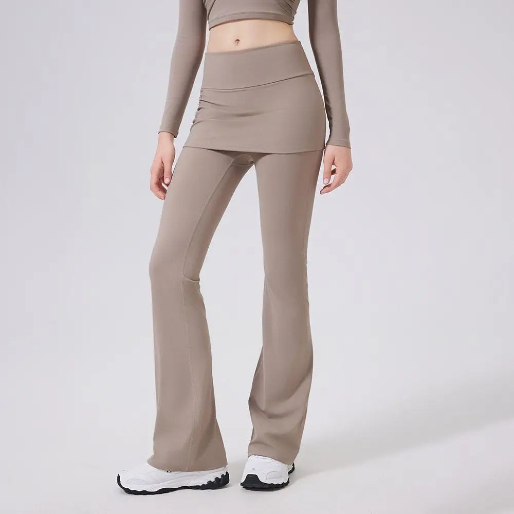 Women’s High-Waist Flared Yoga Pants with Hip Cover Skirt
