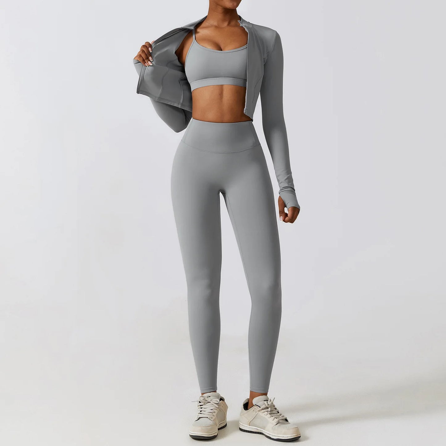 Women's Sportswear Yoga Set Seamless Fitness Bra Crop Top Long Sleeve Workout Clothes Athletic Wear Gym Legging for Running Fitness