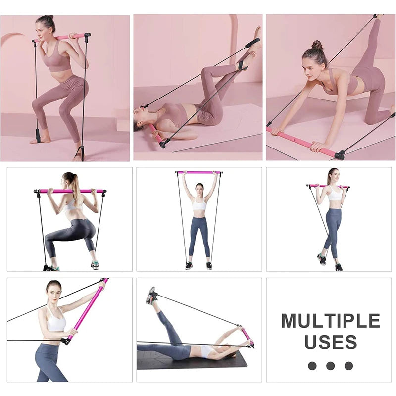 Multifunctional Pilates Bar Kit – Fitness Bar with Resistance Bands for Full Body Home Workouts