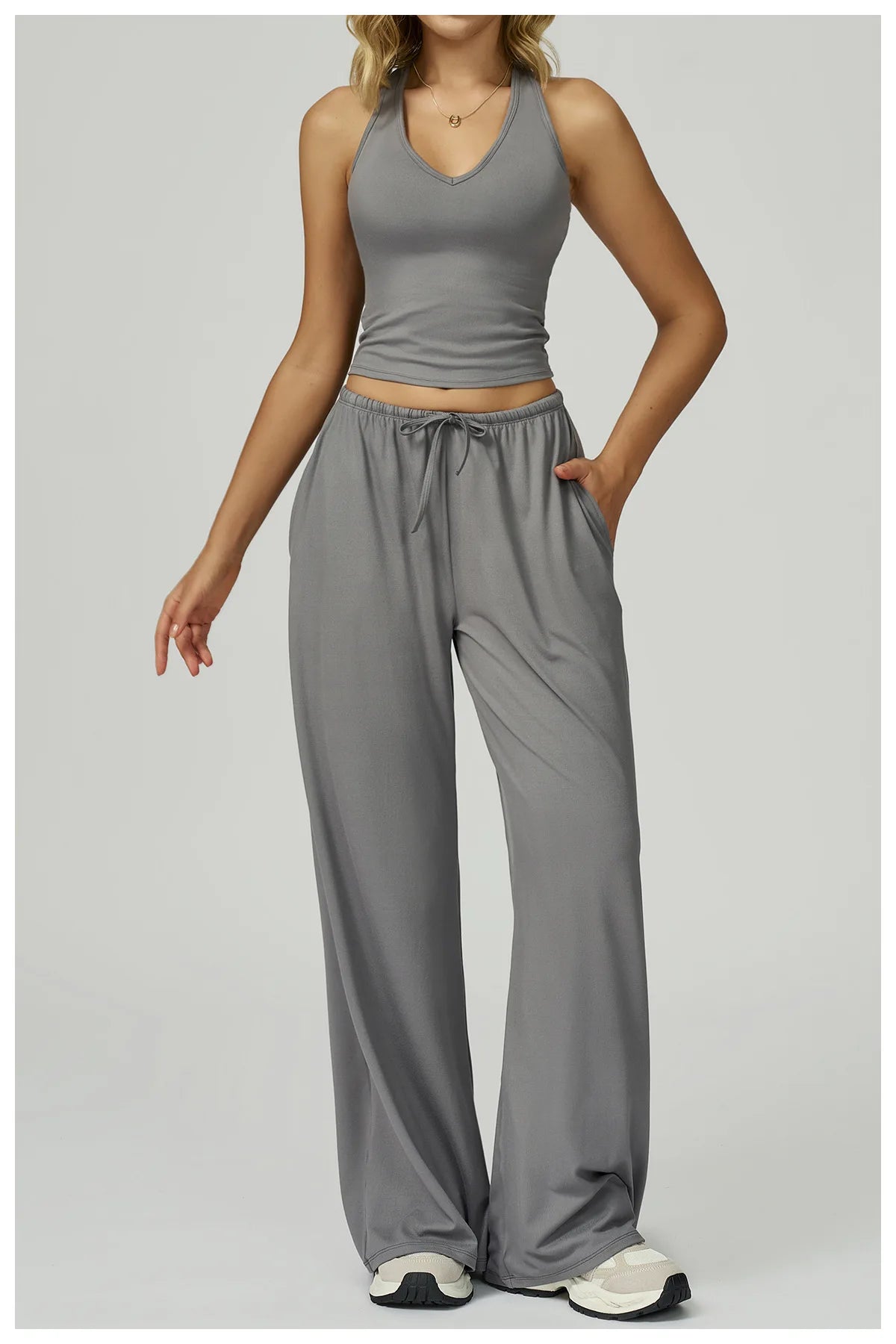 Yoga Pants Brushed Sports Pants Women's Hanging Wide Leg Loose Casual Pants Sports Running Fitness Elastic Drawstring Pants