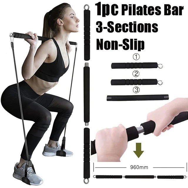 Workout Bar Resistance Bands Set – Pilates, Yoga & Home Gym Training Equipment