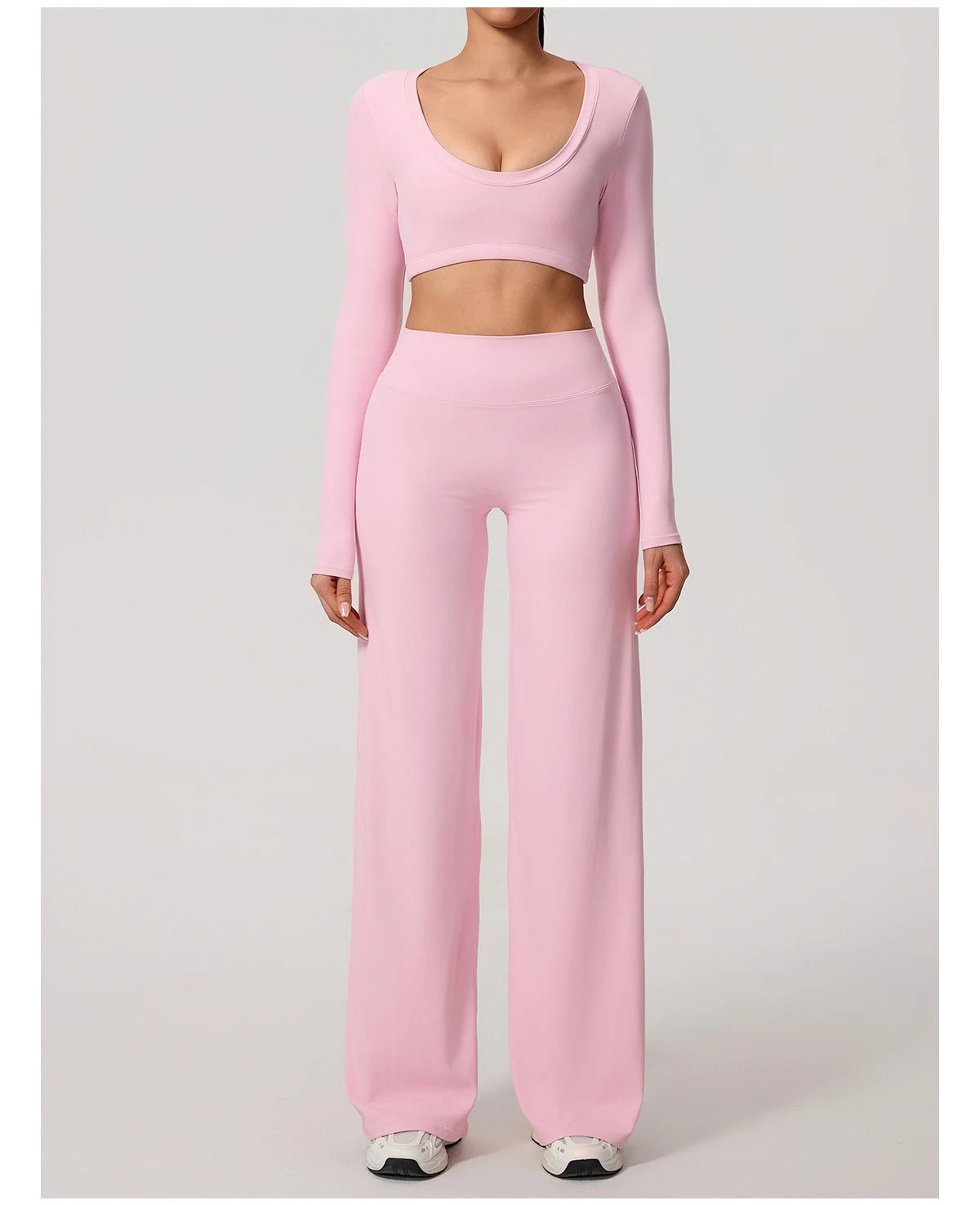 Women's 2-Piece Sports Set – Long Sleeve Backless Fitness Top & Wide Leg Yoga Pants