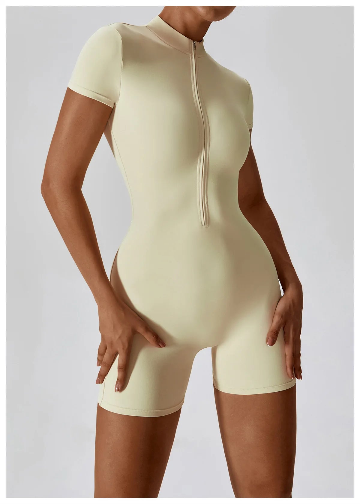 Summer Zipper Yoga Jumpsuit – Women’s Short Sleeve Push-Up Fitness Bodysuit