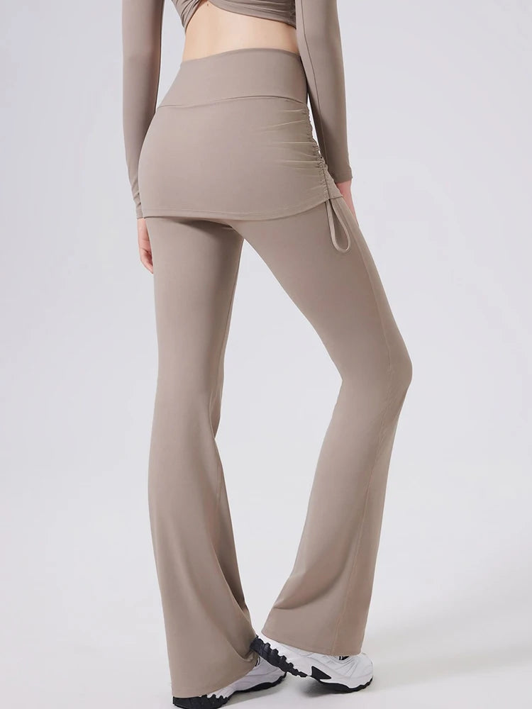 Women’s High-Waist Flared Yoga Pants with Hip Cover Skirt