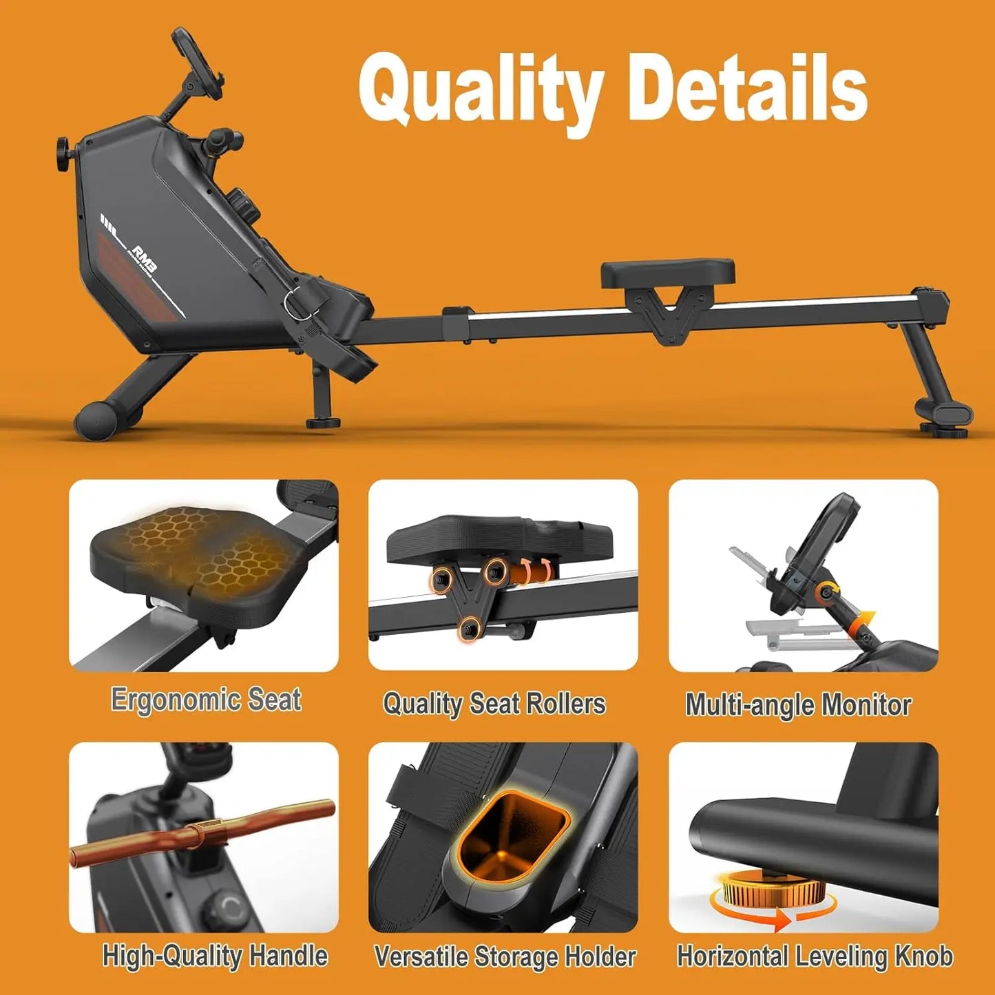MettleMatic RM3 Foldable Rowing Machine – Magnetic Resistance Home Cardio Trainer
