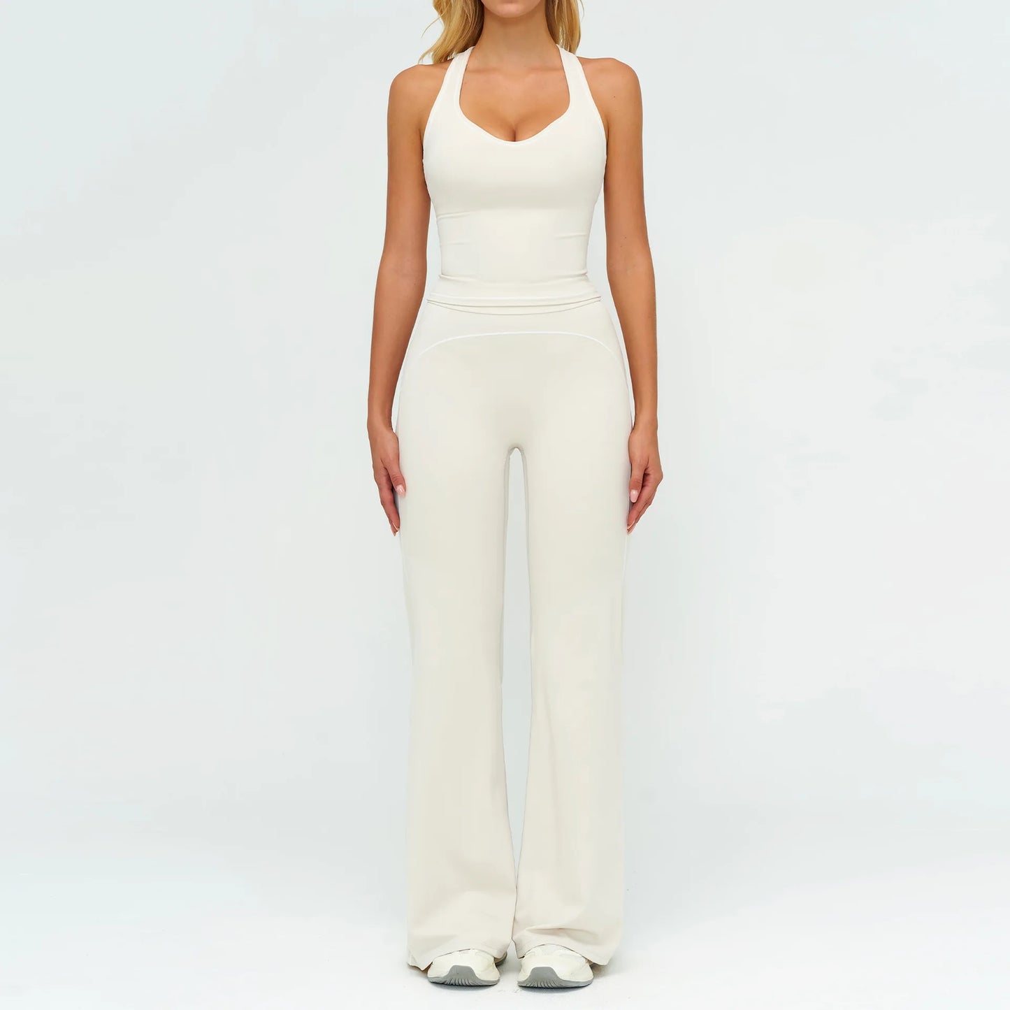 Women 2-Piece Vest Workout Set – Breathable Sleeveless Fitness Top & Straight-Leg Sports Pants