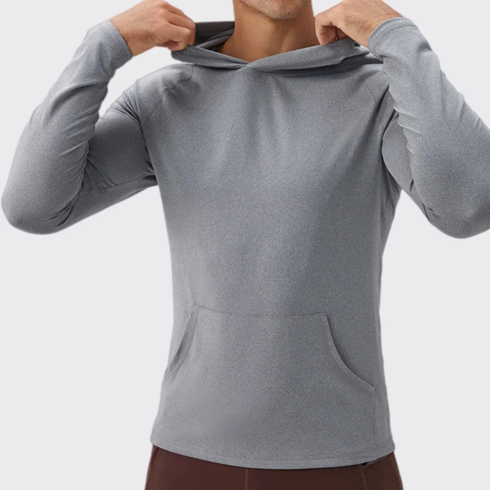 Men's Fitness Hoodie Long Sleeve Sport T-Shirt – Quick-Dry Slim Fit Gym & Running Top