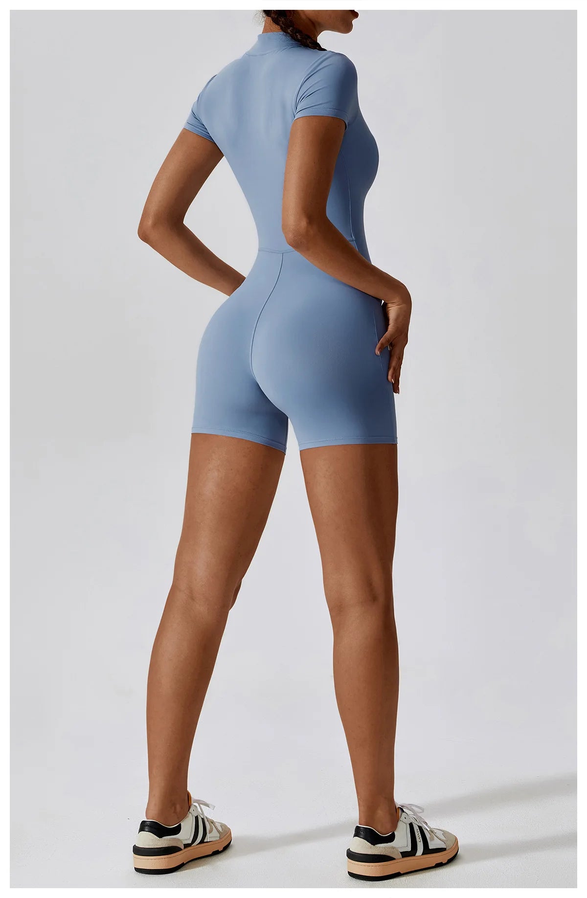 Summer Zipper Yoga Jumpsuit – Women’s Short Sleeve Push-Up Fitness Bodysuit