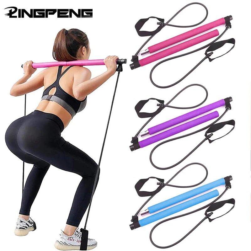 Multifunctional Pilates Bar Kit – Fitness Bar with Resistance Bands for Full Body Home Workouts