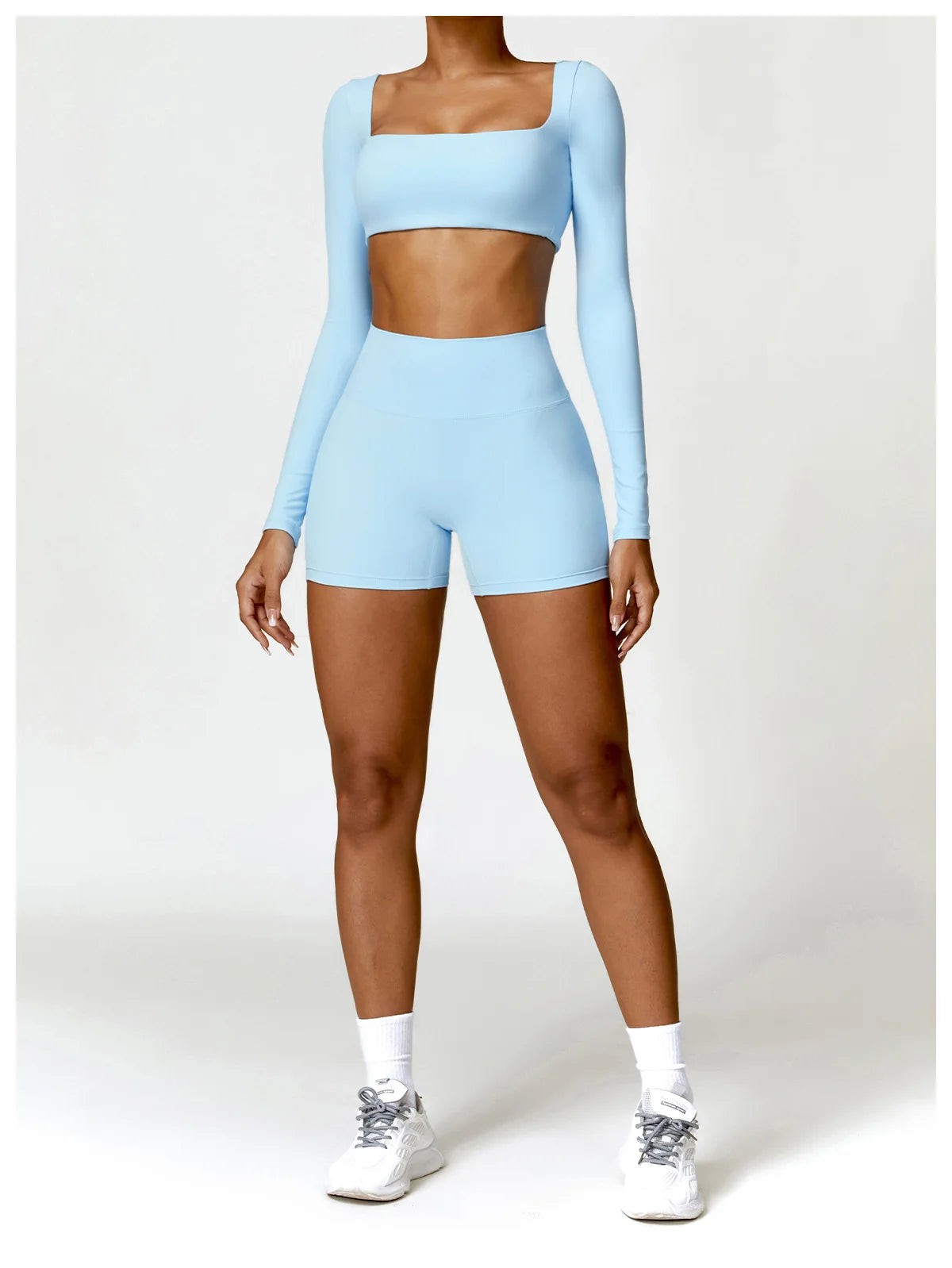 Women's Quick-Dry Square Neck Sports Crop Top – Long Sleeve Gym & Yoga Activewear