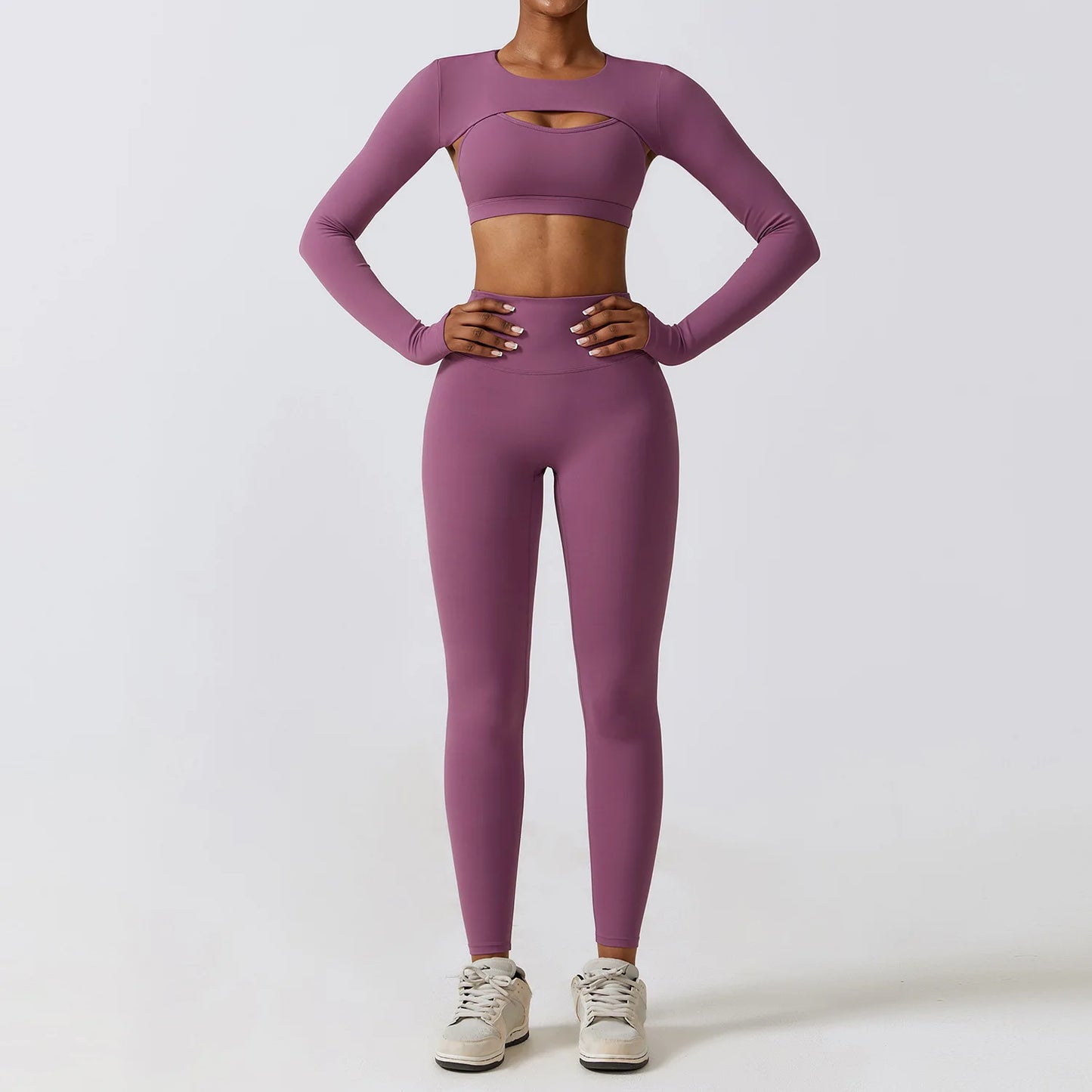 Women's Sportswear Yoga Set Seamless Fitness Bra Crop Top Long Sleeve Workout Clothes Athletic Wear Gym Legging for Running Fitness