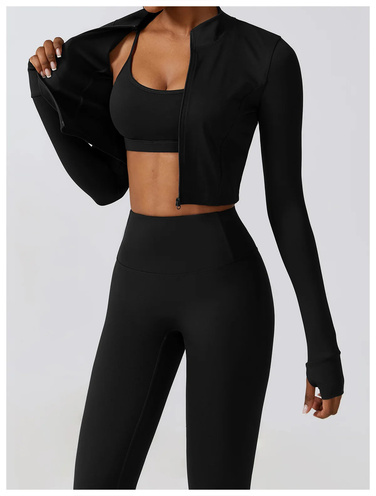 Women's Sportswear Yoga Set Seamless Fitness Bra Crop Top Long Sleeve Workout Clothes Athletic Wear Gym Legging for Running Fitness