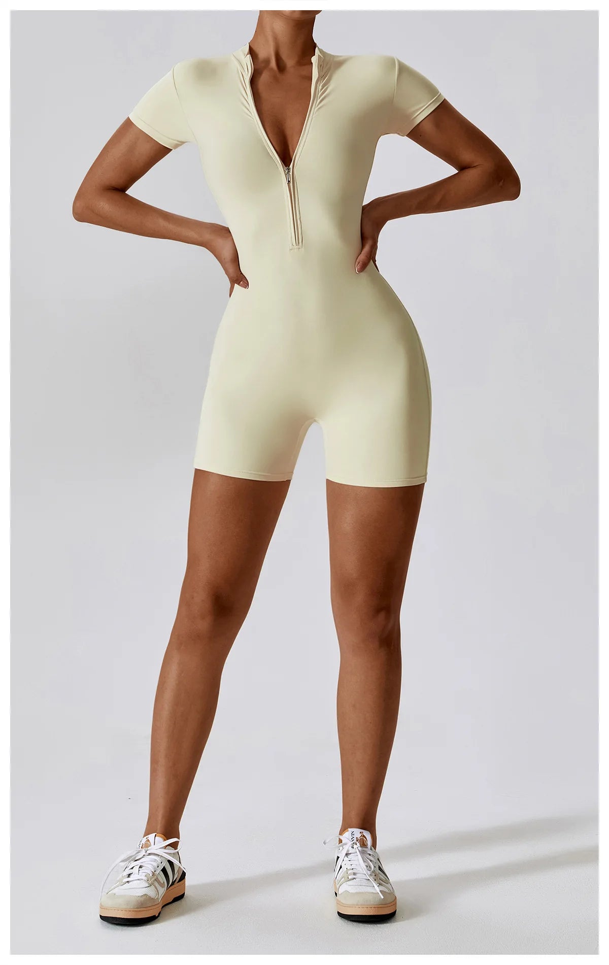 Summer Zipper Yoga Jumpsuit – Women’s Short Sleeve Push-Up Fitness Bodysuit