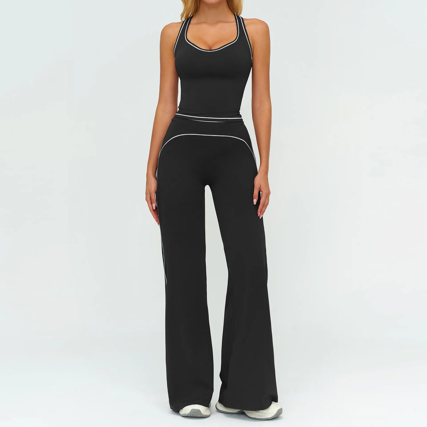 Women 2-Piece Vest Workout Set – Breathable Sleeveless Fitness Top & Straight-Leg Sports Pants