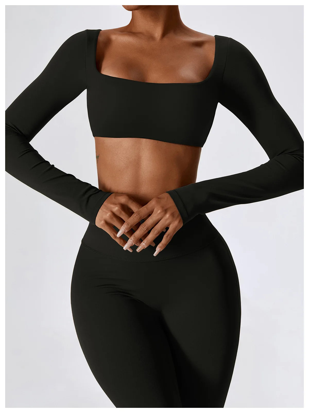 2PCS Women's Seamless Yoga Set Long Sleeve Athletic Legging & Crop Top Sportswear Workout Fitness Gym Sports Suit Winter Workout Clothes