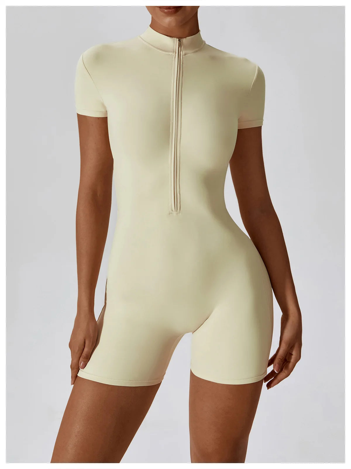 Summer Zipper Yoga Jumpsuit – Women’s Short Sleeve Push-Up Fitness Bodysuit
