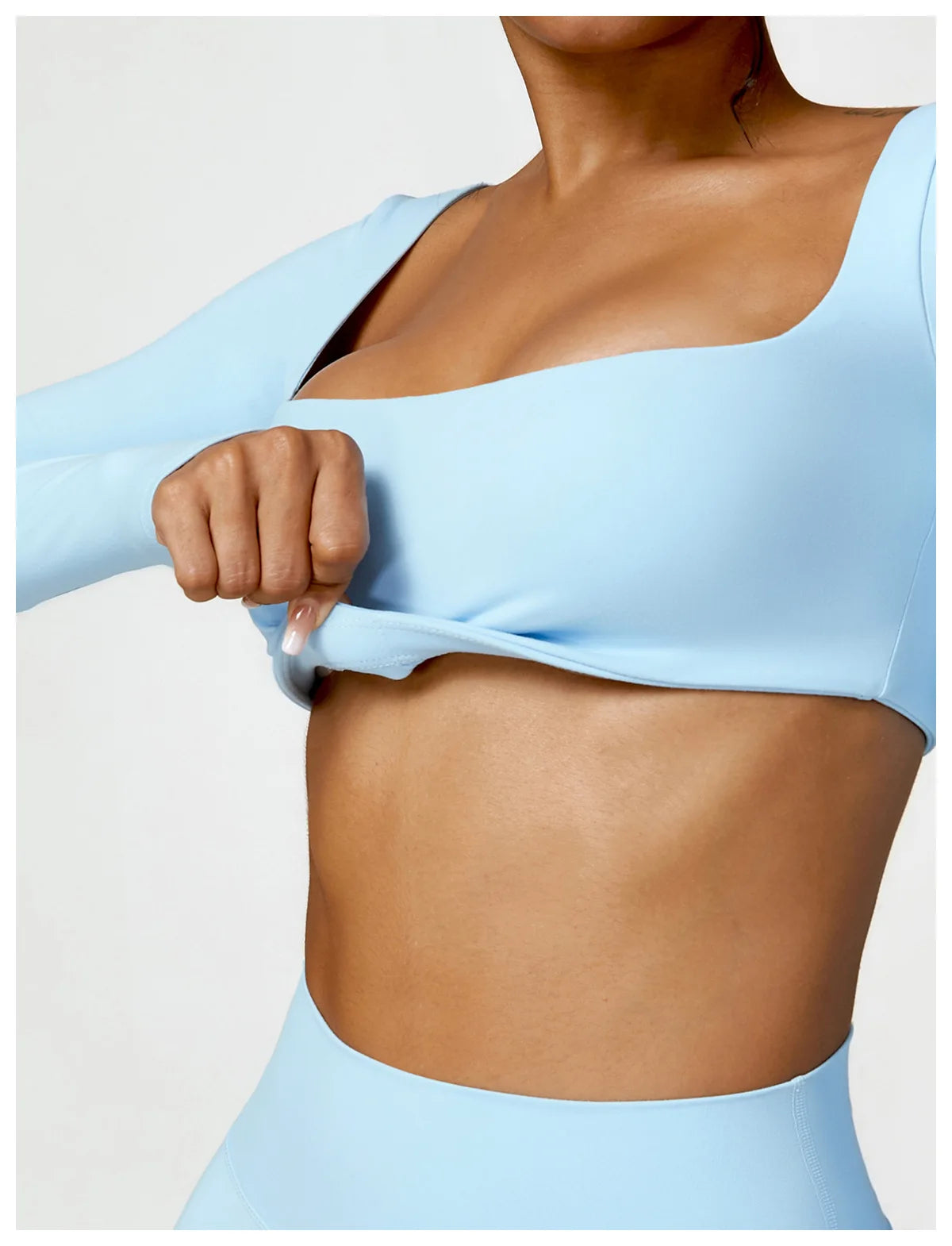 Women's Quick-Dry Square Neck Sports Crop Top – Long Sleeve Gym & Yoga Activewear