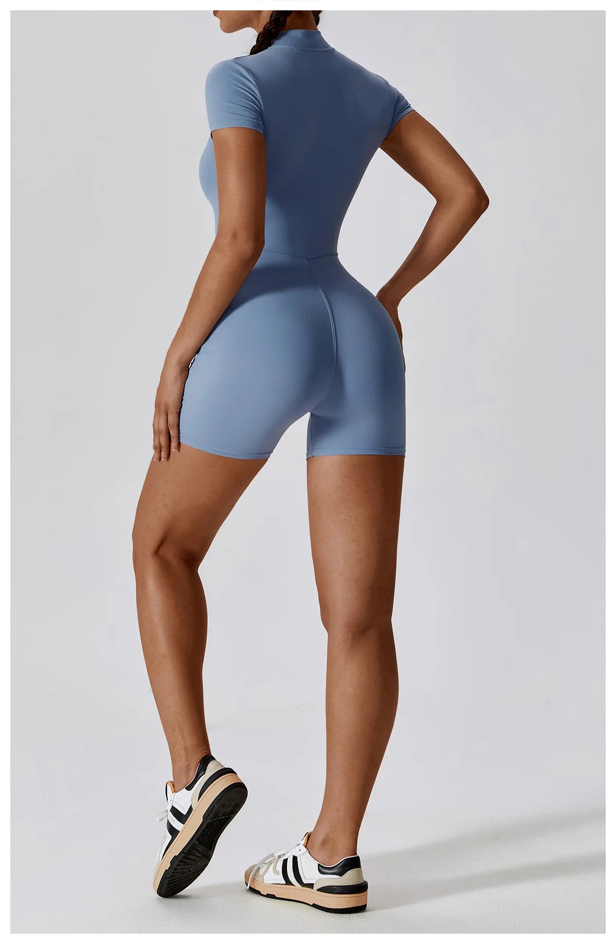 Summer Zipper Yoga Jumpsuit – Women’s Short Sleeve Push-Up Fitness Bodysuit