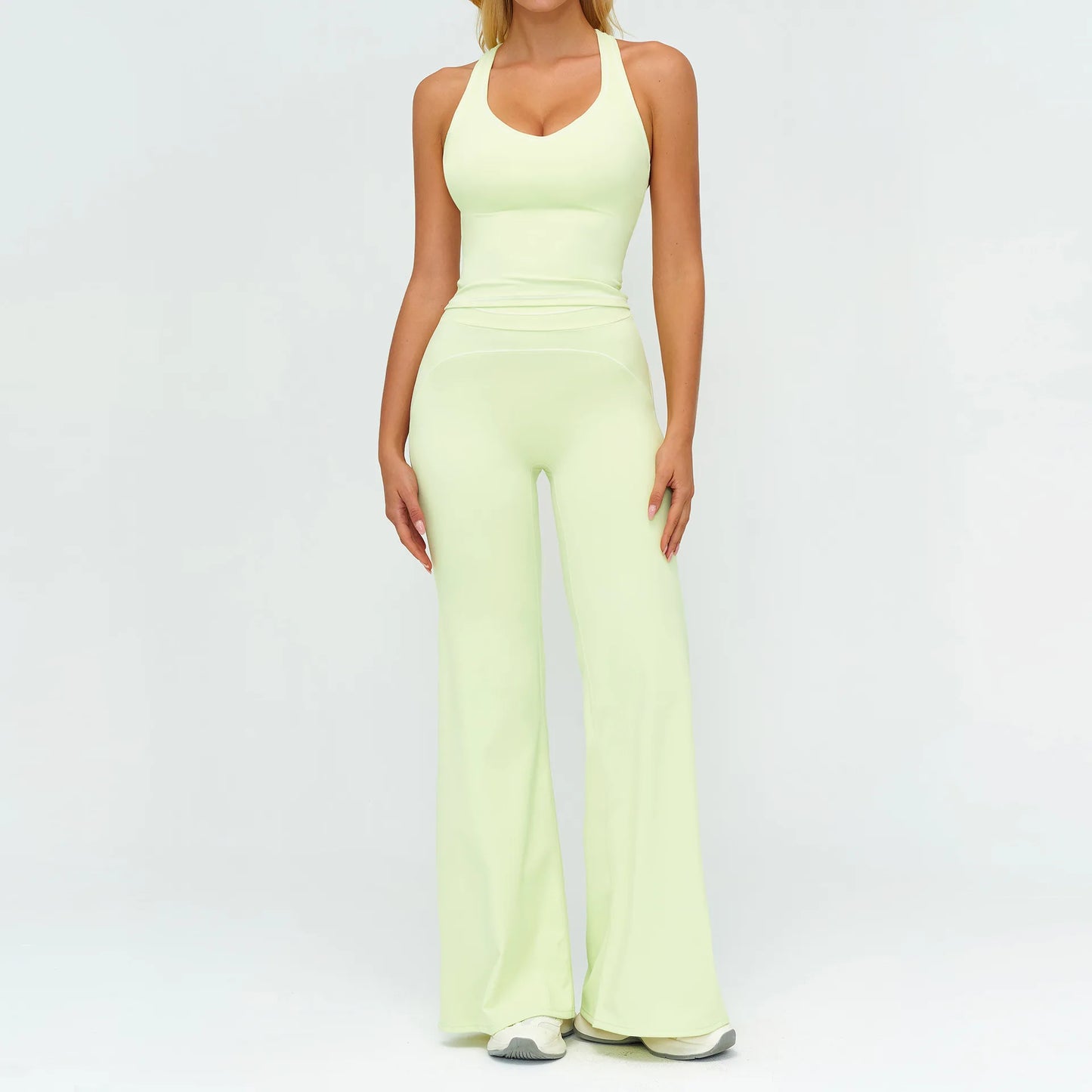 Women 2-Piece Vest Workout Set – Breathable Sleeveless Fitness Top & Straight-Leg Sports Pants